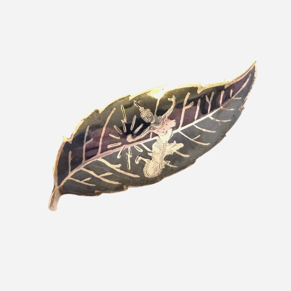 Siam Sterling Silver 925 Goddess Lady Dancer Leaf Pin Brooch‎ Two Color vintage